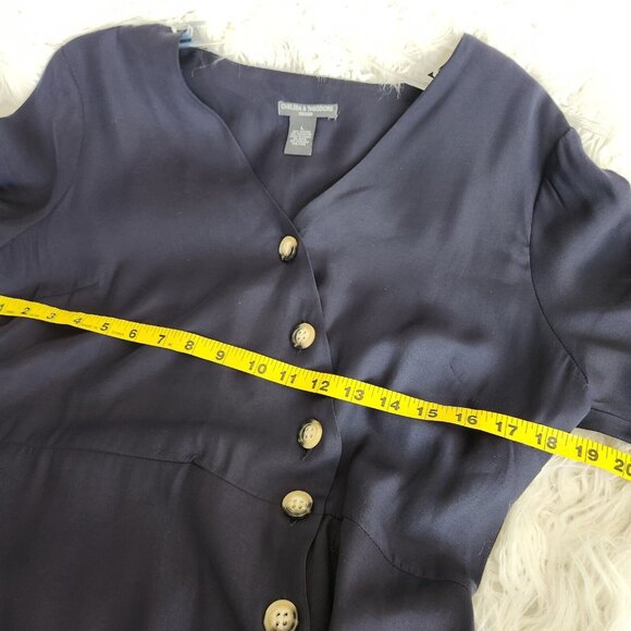 Chelsea Theodore Shirt Maxi Dress Large Navy blue Button-Front Short Sleeve Belt - Picture 8 of 15